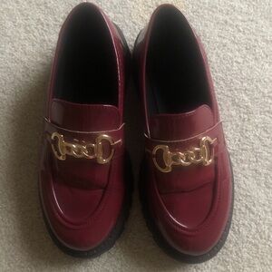 Burgundy Loafers with Gold Chain Accent